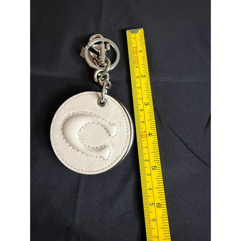 Coach Leather Mirror Bag Charm Keychain Chalk White Silver Tone C Logo F16117